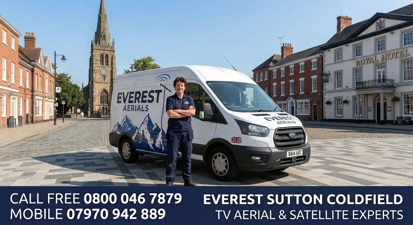 Everest Aerials van and engineer in Sutton Coldfield - TV aerial and satellite experts