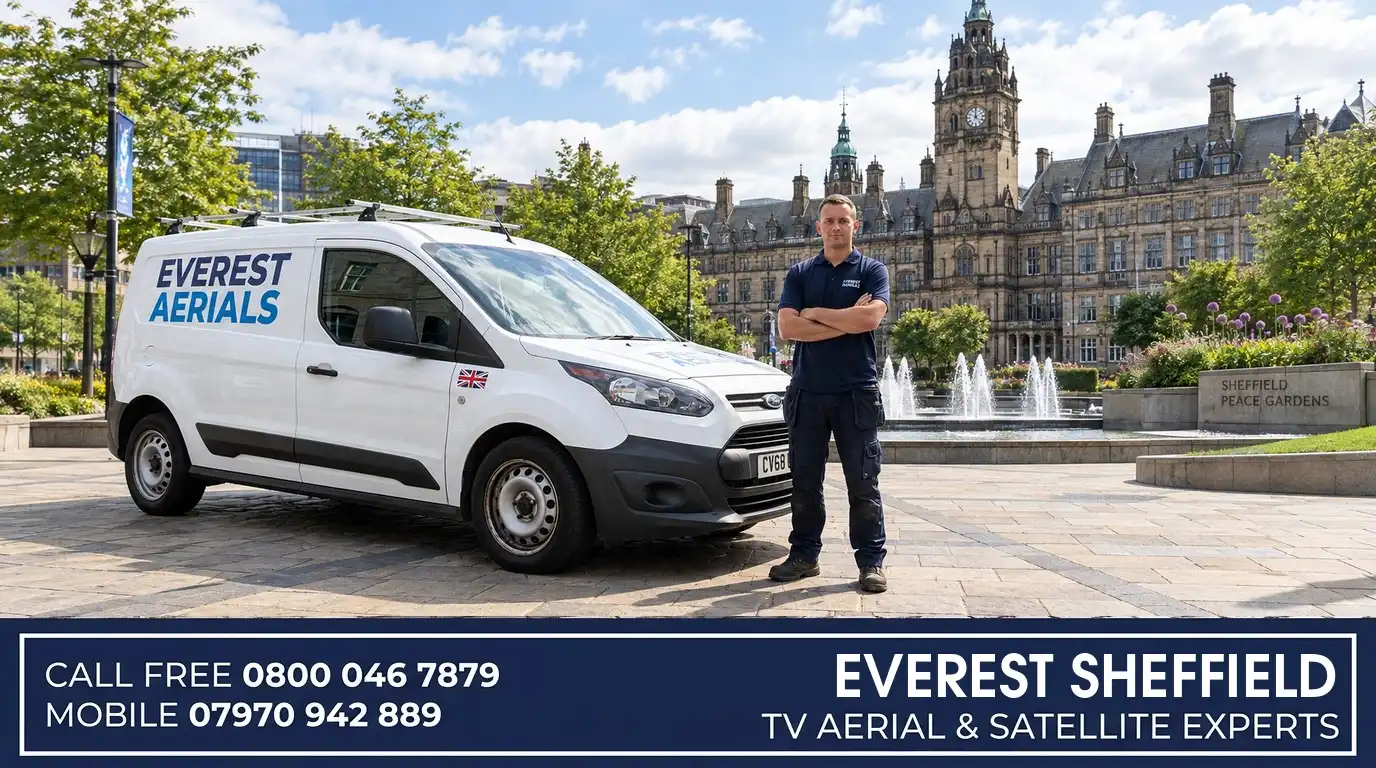 Everest Aerials van and engineer in Sheffield - TV aerial and satellite experts