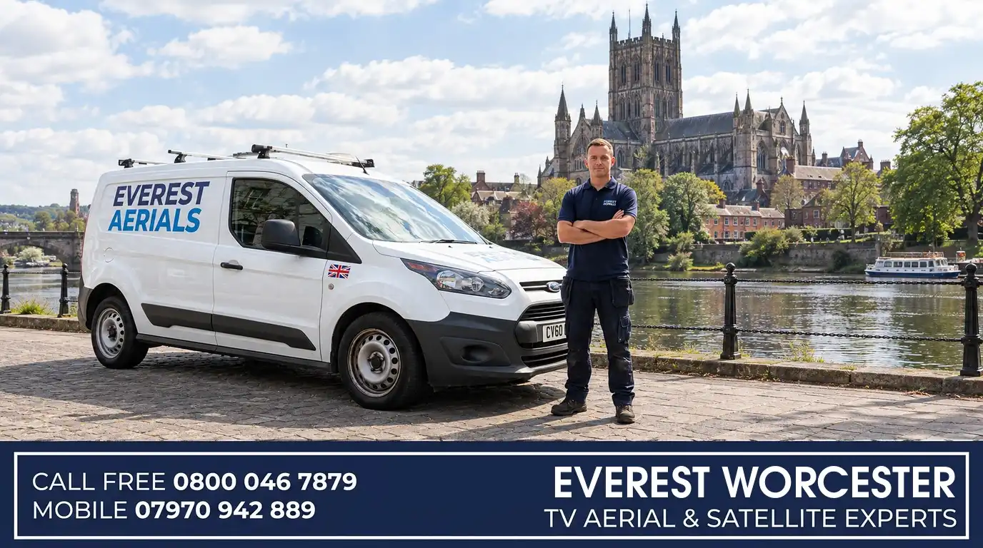 Everest Aerials van and engineer in Worcester - TV aerial and satellite experts
