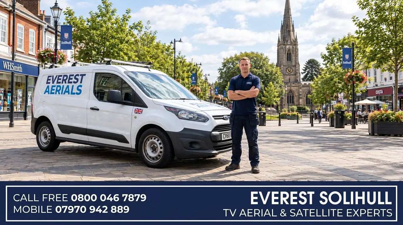 Everest Aerials van and engineer in Solihull - TV aerial and satellite experts