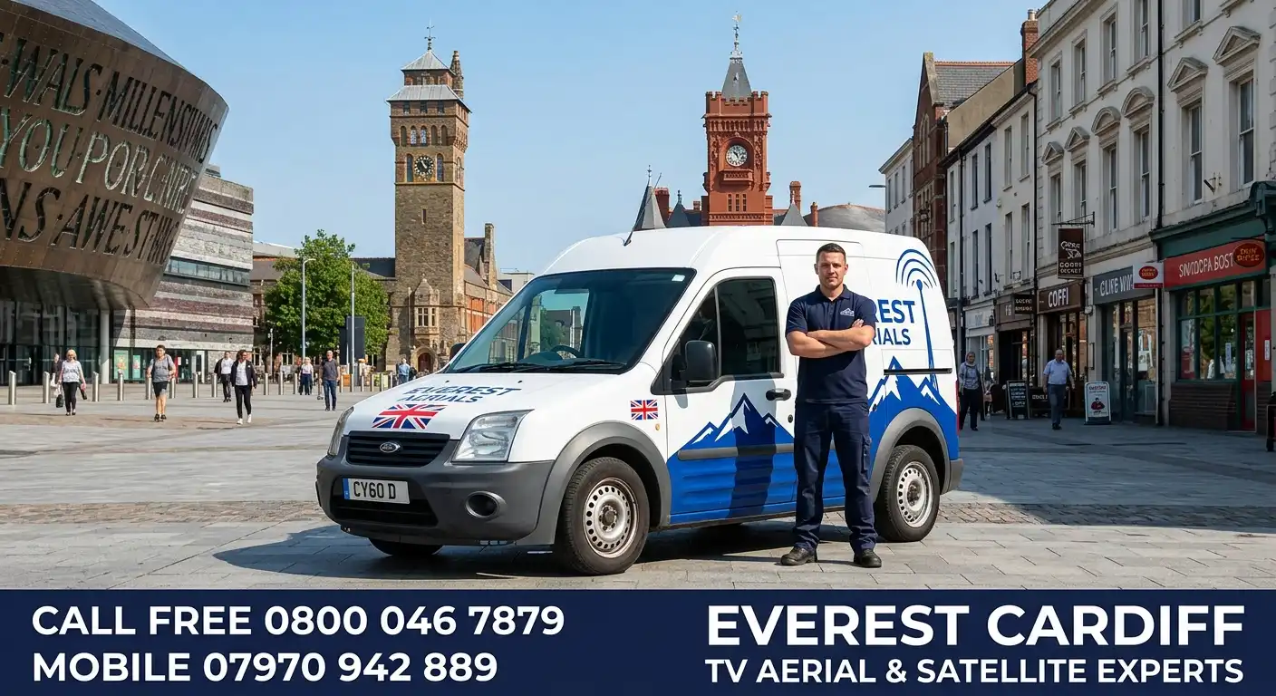 Everest Aerials van and engineer in Cardiff - TV aerial and satellite experts