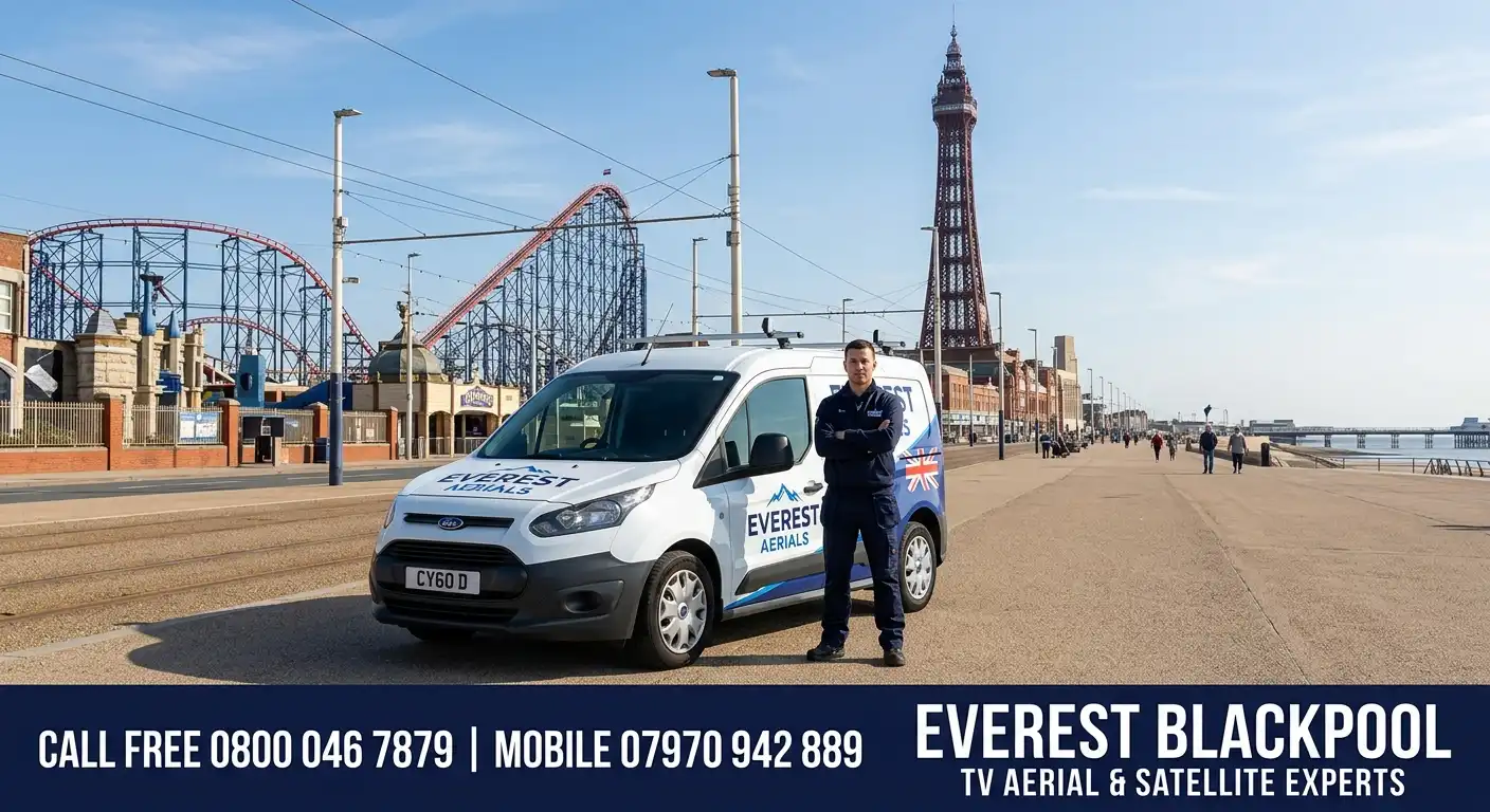 Everest Aerials van and engineer in Blackpool - TV aerial and satellite experts