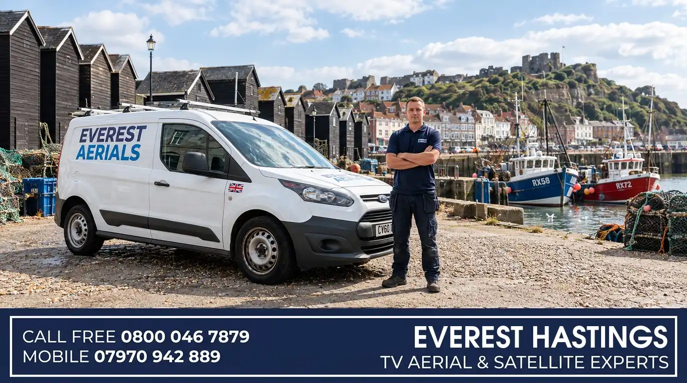 Everest Aerials van and engineer in Hastings - TV aerial and satellite experts