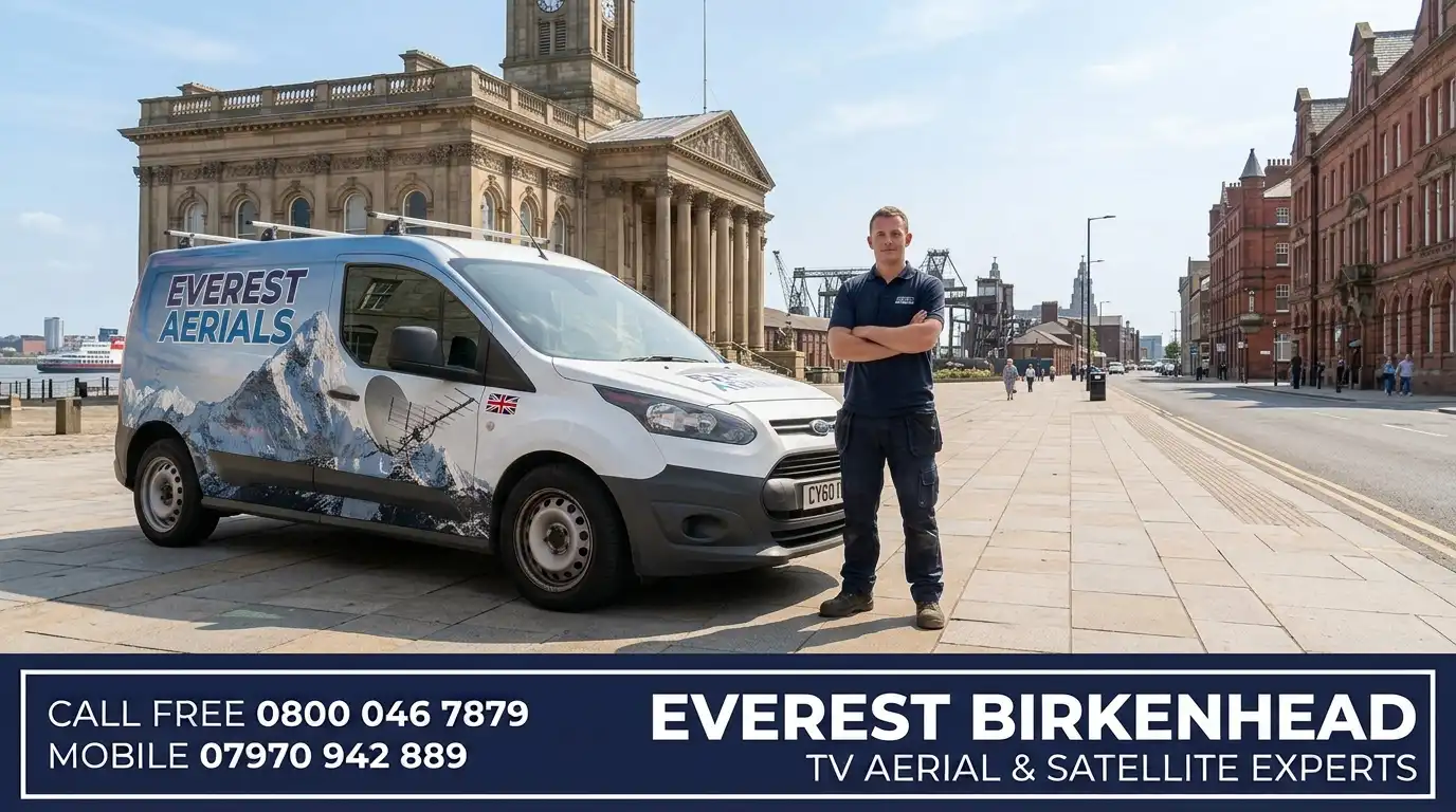 Everest Aerials van and engineer in Birkenhead - TV aerial and satellite experts