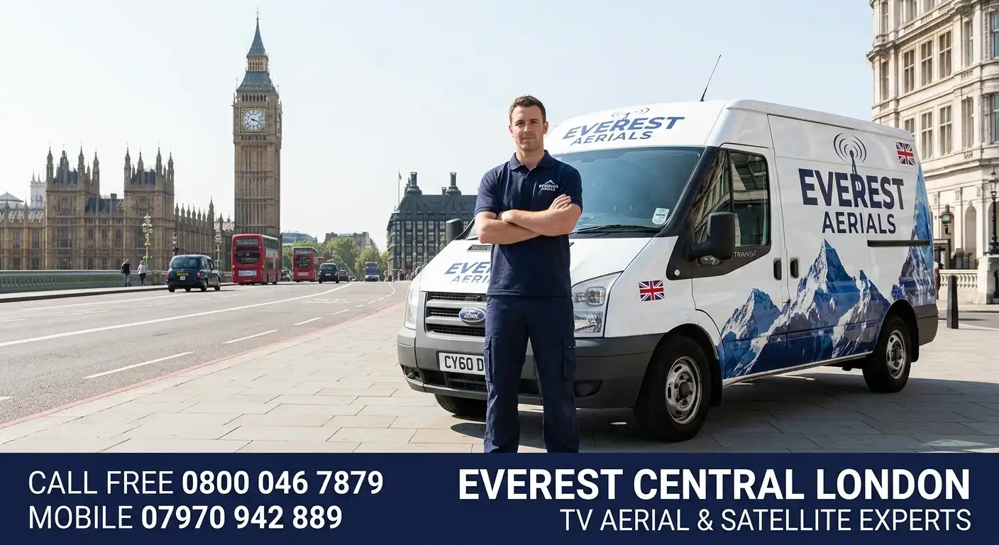 Everest Aerials van and engineer in Central London - TV aerial and satellite experts