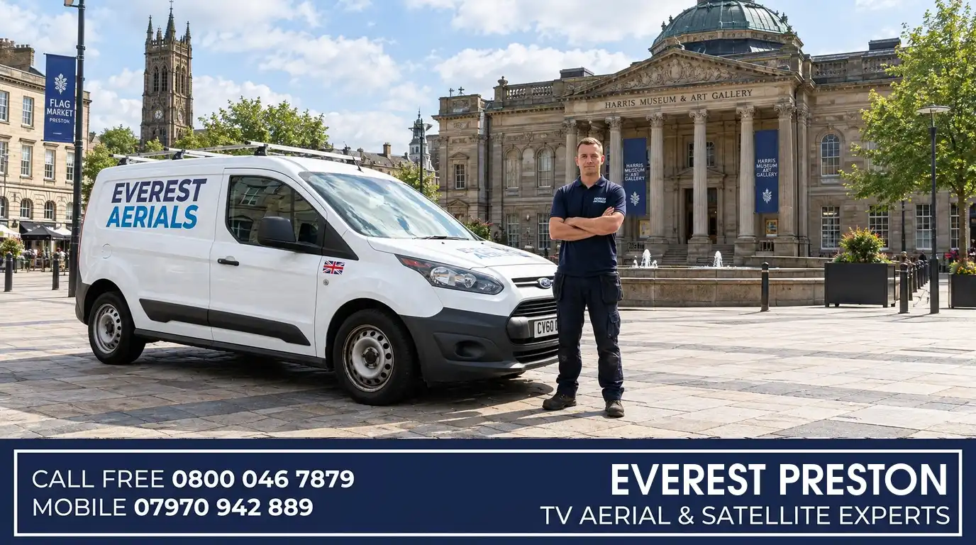 Everest Aerials van and engineer in Preston - TV aerial and satellite experts