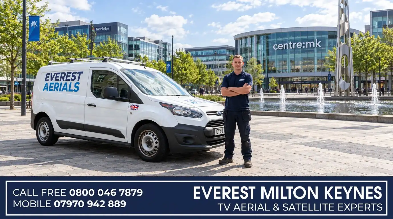 Everest Aerials van and engineer in Milton Keynes - TV aerial and satellite experts