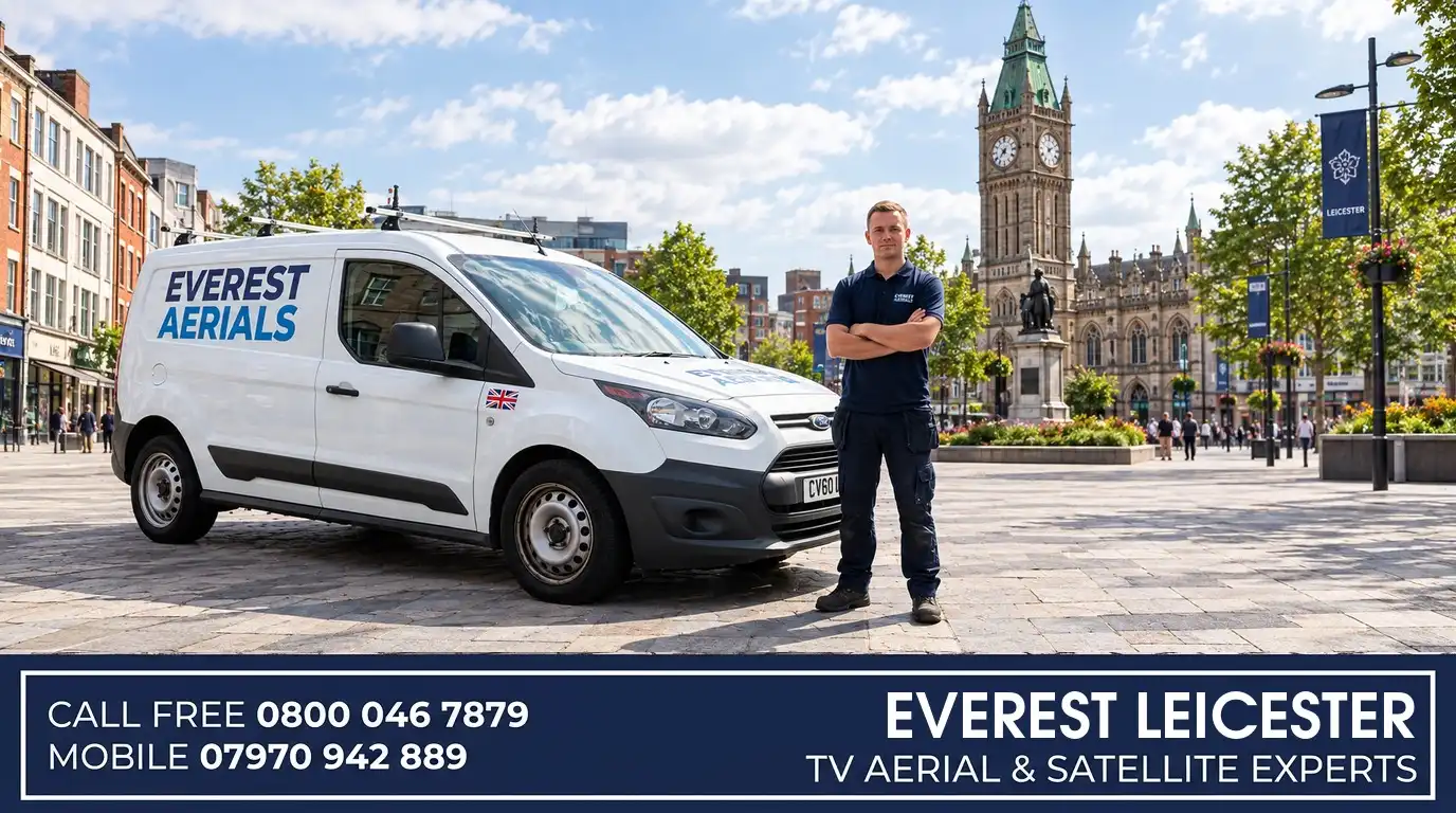 Everest Aerials van and engineer in Leicester - TV aerial and satellite experts