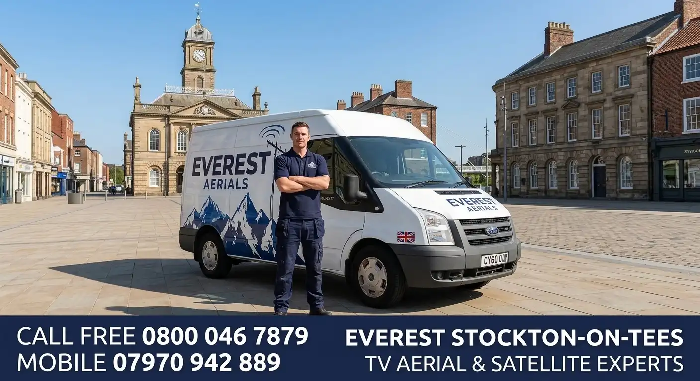 Everest Aerials van and engineer in Stockton-on-Tees - TV aerial and satellite experts
