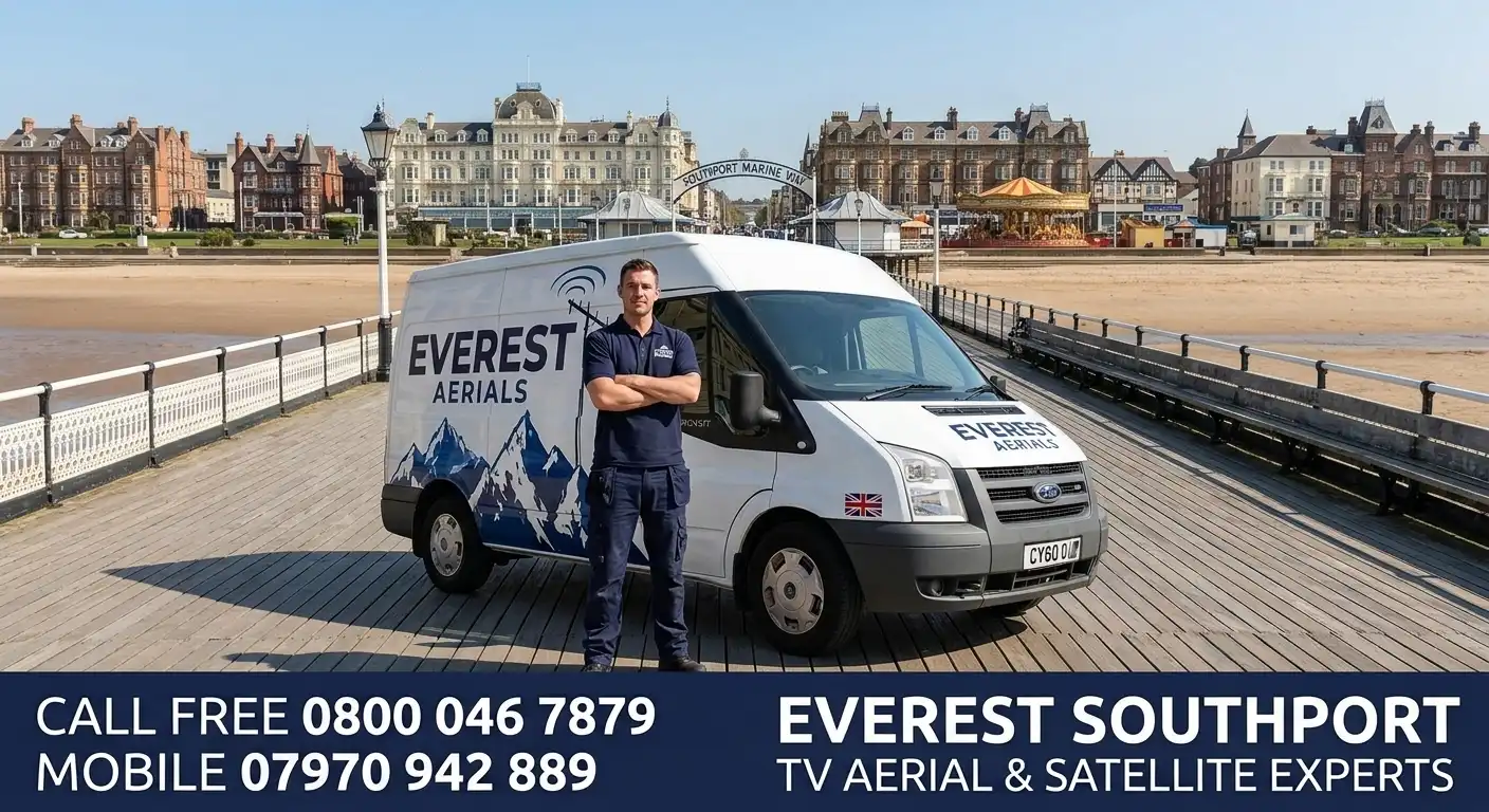 Everest Aerials van and engineer in Southport - TV aerial and satellite experts