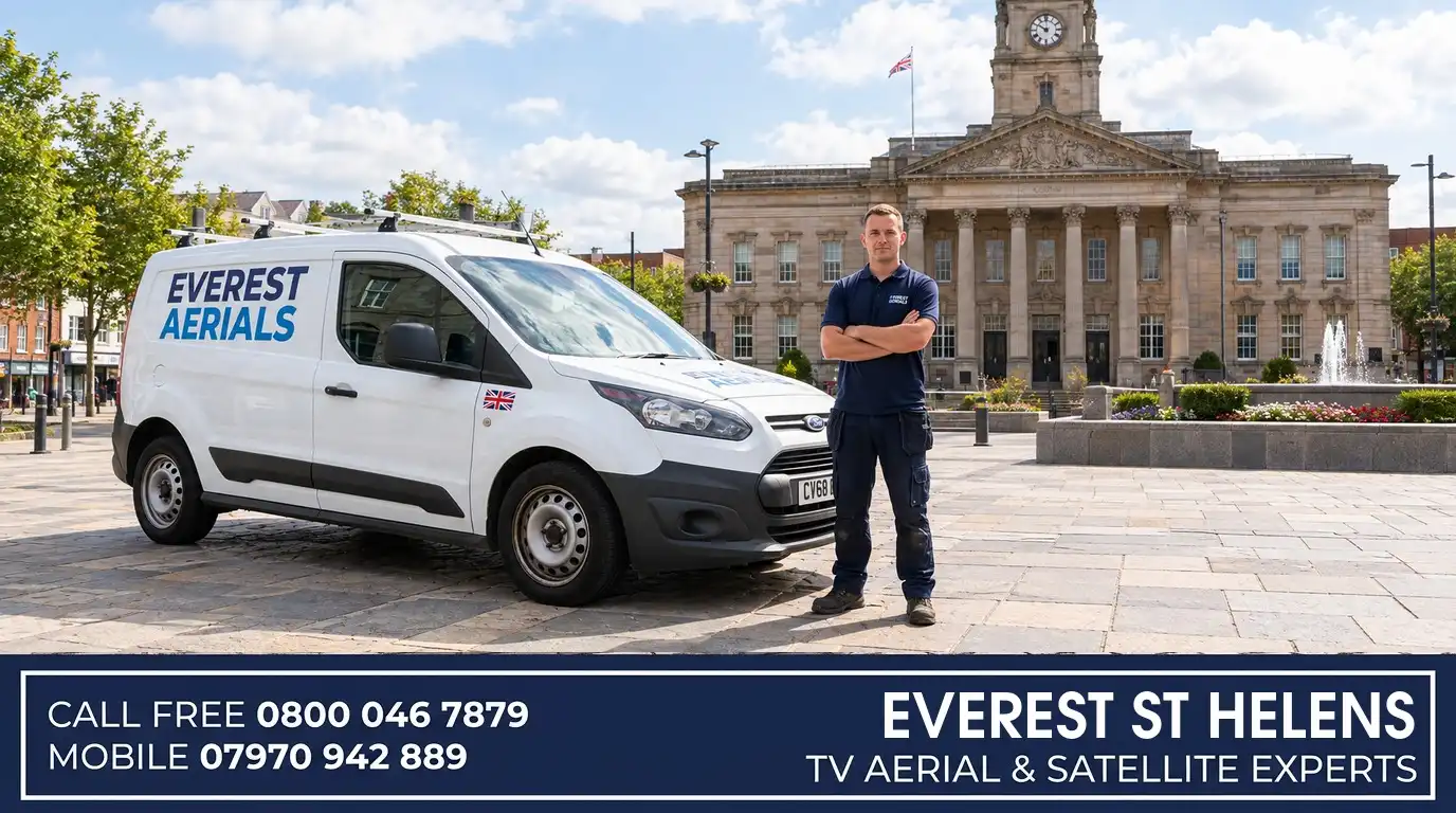 Everest Aerials van and engineer in St Helens - TV aerial and satellite experts