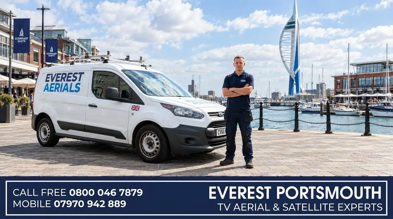 Everest Aerials van and engineer in Portsmouth - TV aerial and satellite experts