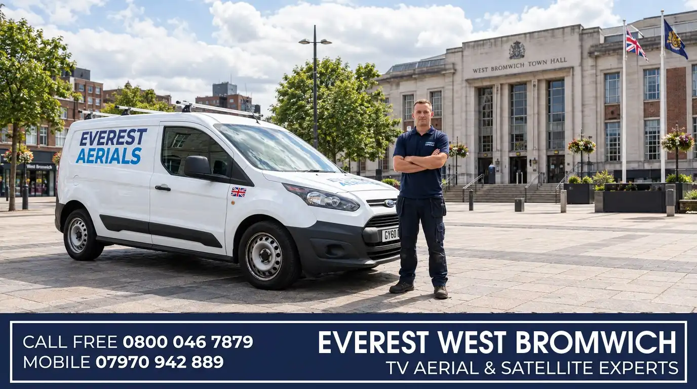 Everest Aerials van and engineer in West Bromwich - TV aerial and satellite experts