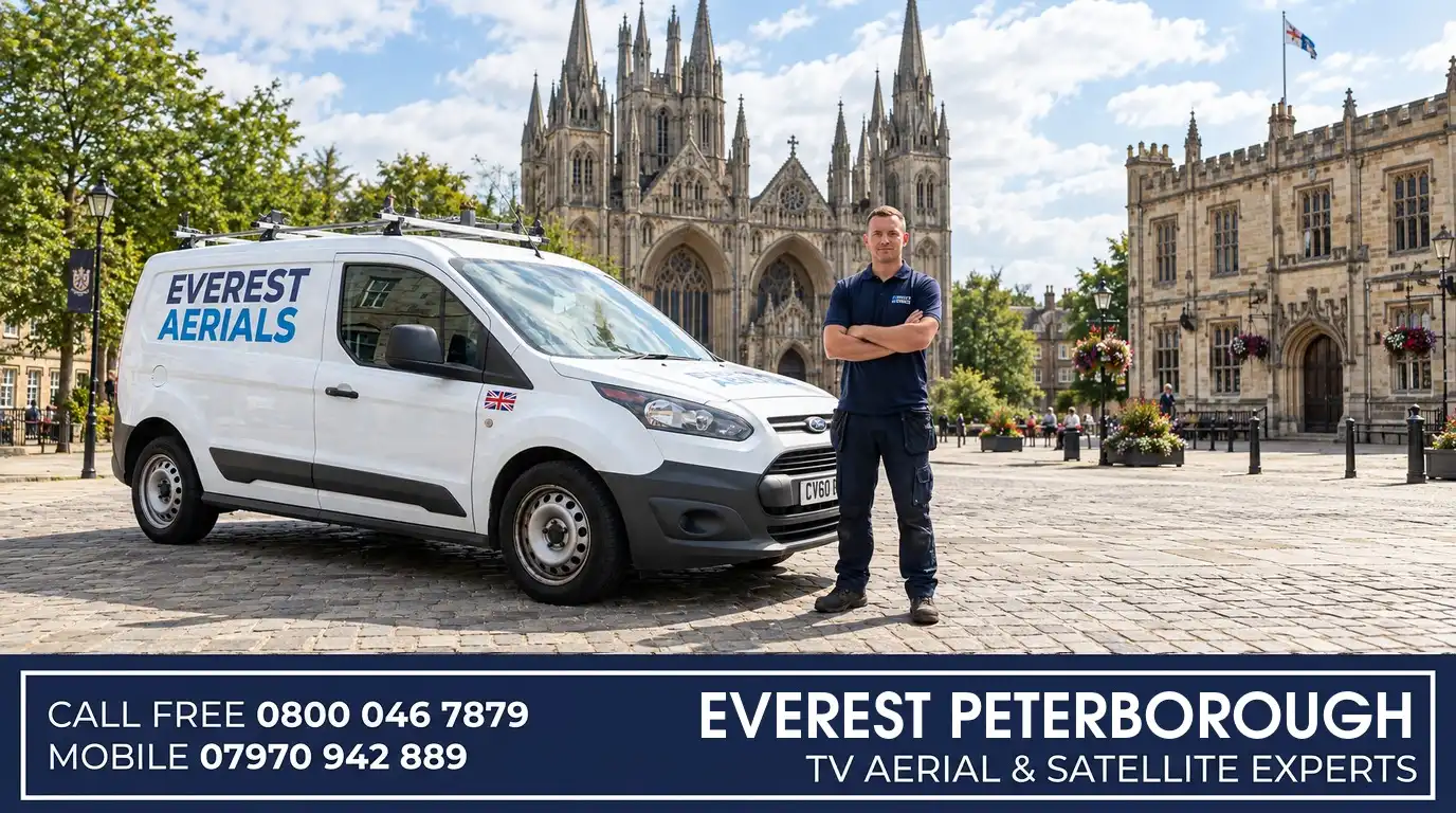 Everest Aerials van and engineer in Peterborough - TV aerial and satellite experts