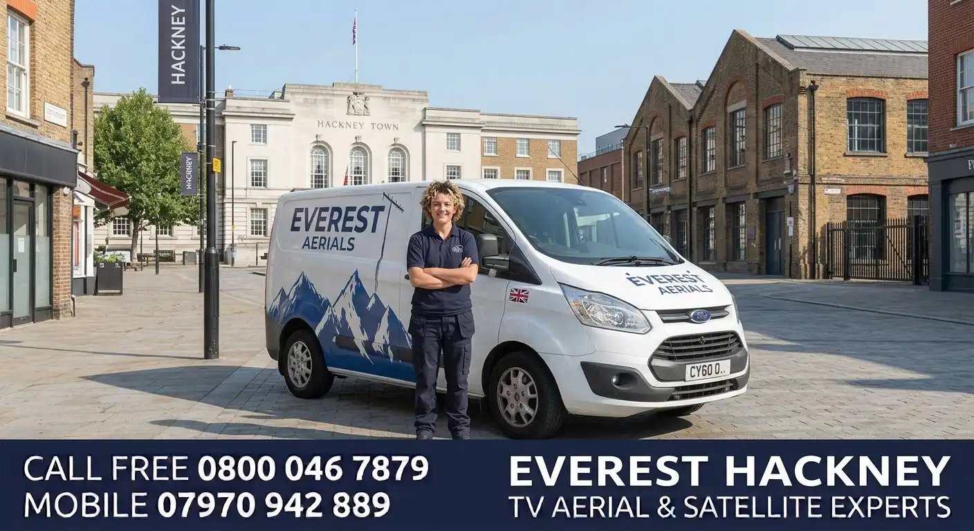 Everest Aerials van and engineer in Hackney - TV aerial and satellite experts