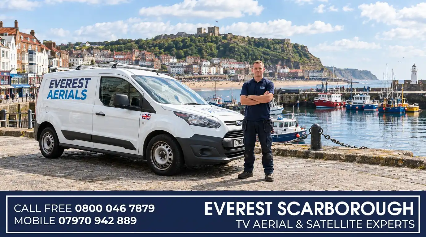 Everest Aerials van and engineer in Scarborough - TV aerial and satellite experts