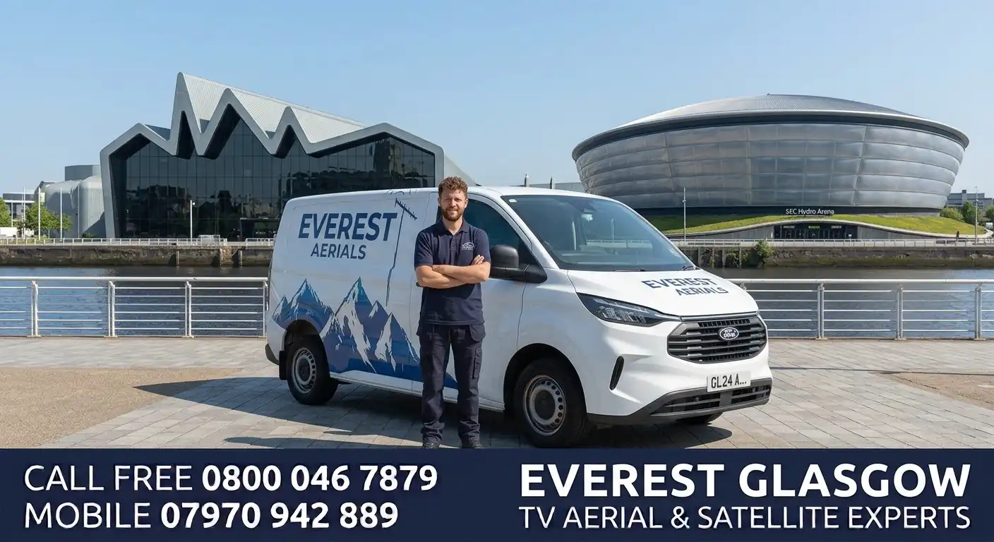 Everest Aerials van and engineer in Glasgow - TV aerial and satellite experts