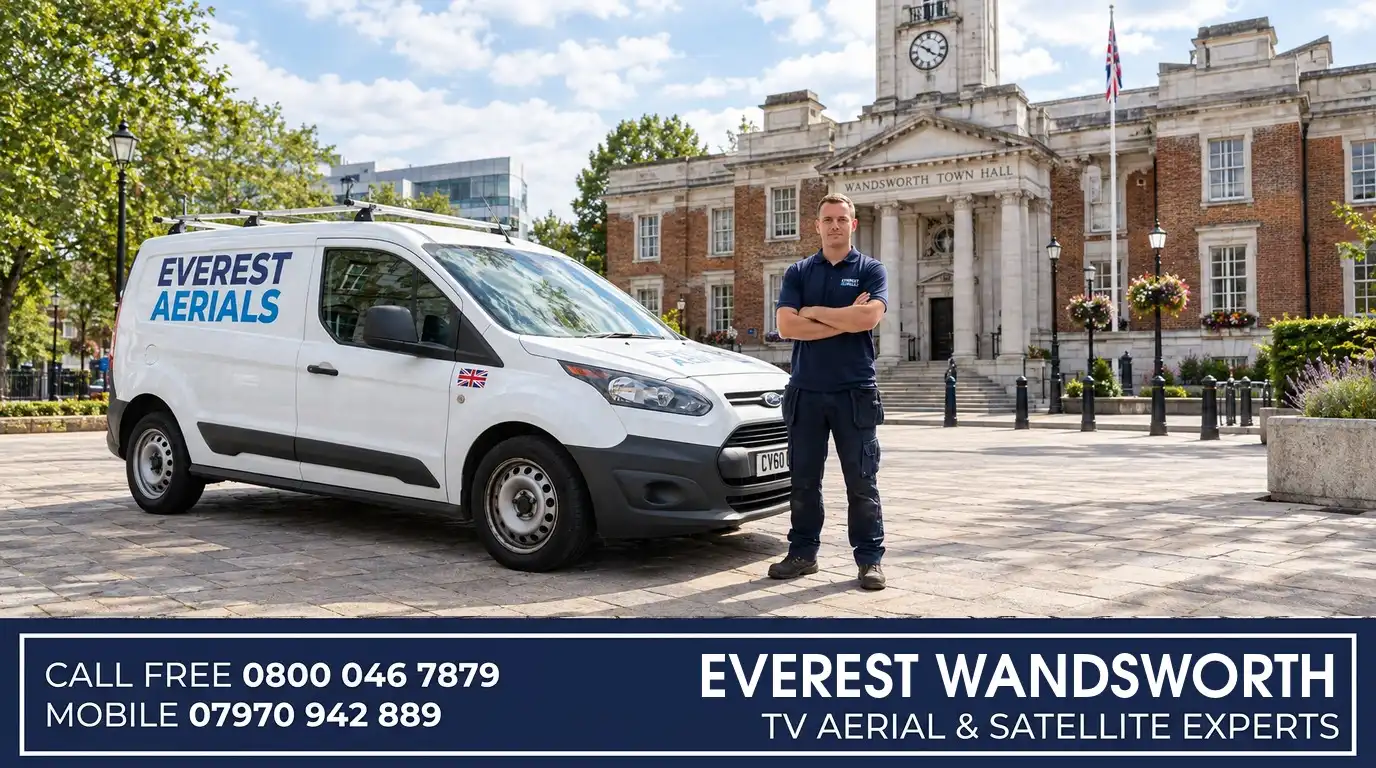 Everest Aerials van and engineer in Wandsworth - TV aerial and satellite experts