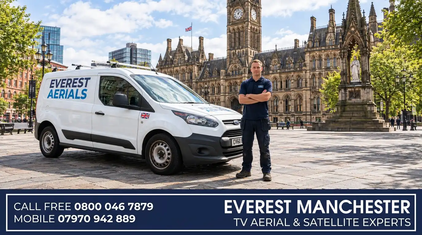 Everest Aerials van and engineer in Manchester - TV aerial and satellite experts