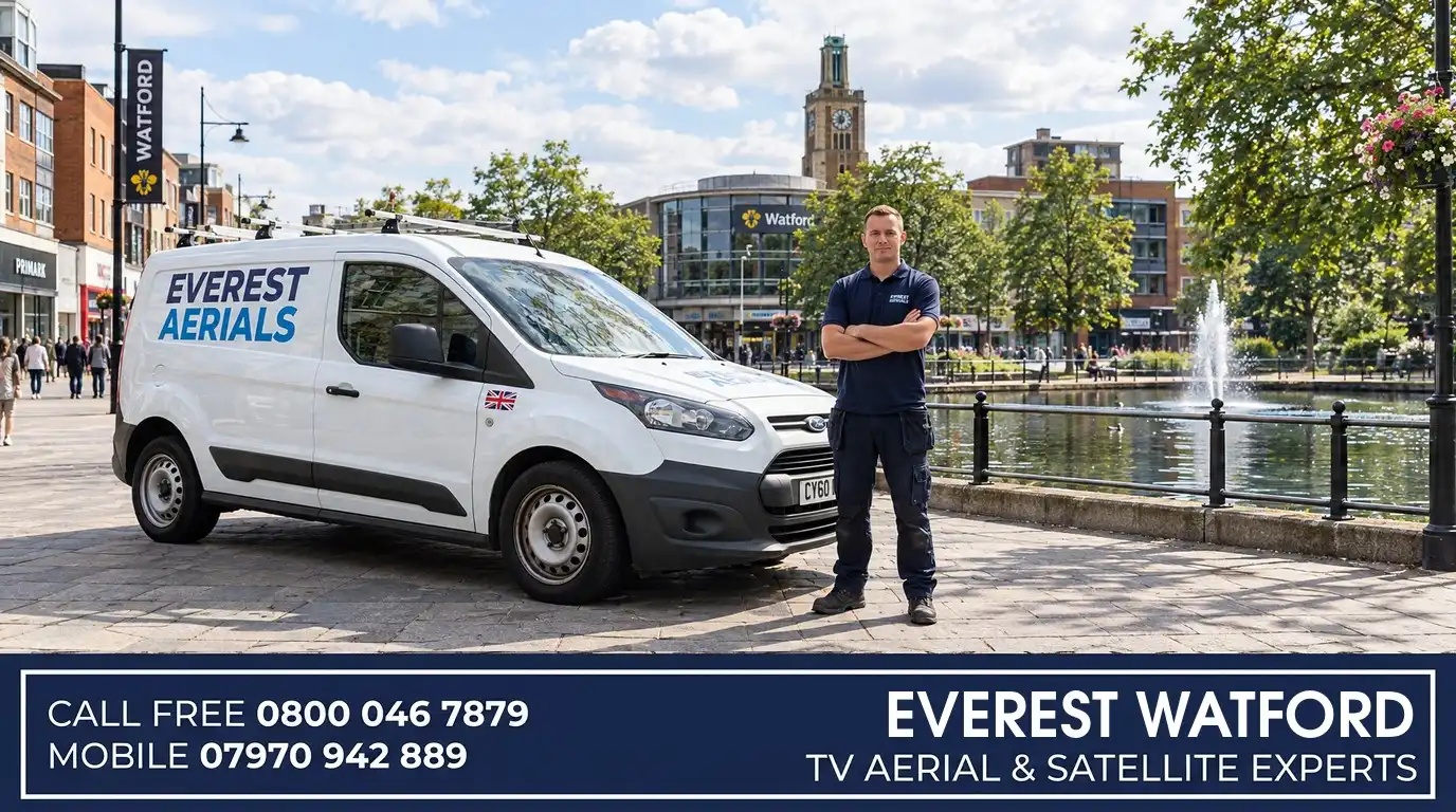 Everest Aerials van and engineer in Watford - TV aerial and satellite experts