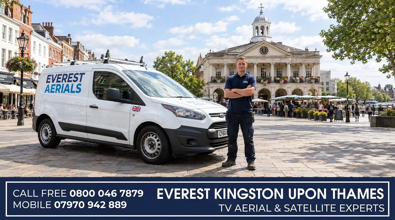 Everest Aerials van and engineer in Kingston upon Thames - TV aerial and satellite experts