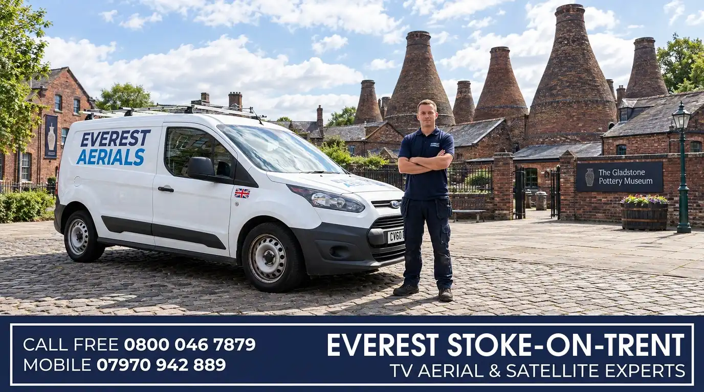 Everest Aerials van and engineer in Stoke-on-Trent - TV aerial and satellite experts