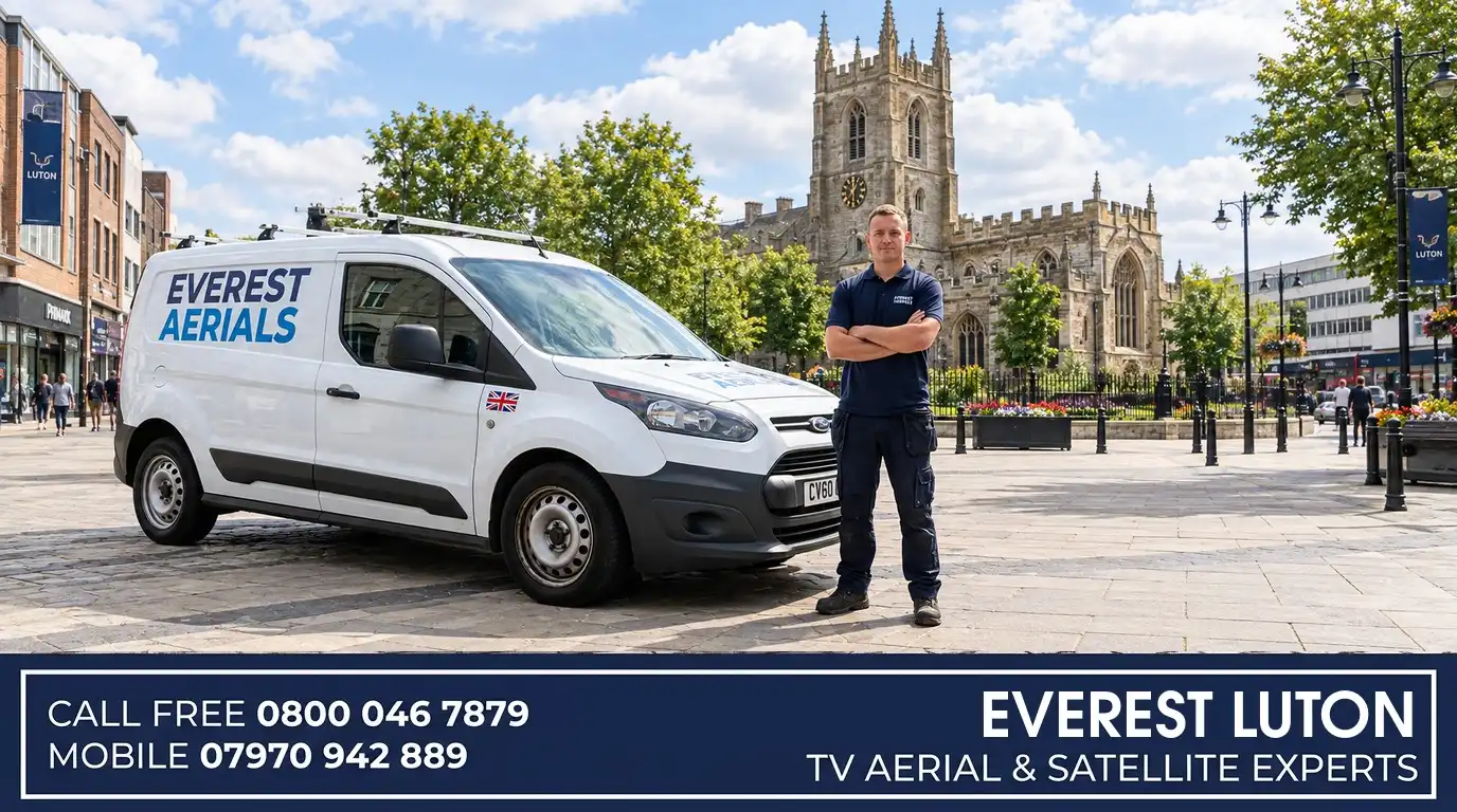 Everest Aerials van and engineer in Luton - TV aerial and satellite experts