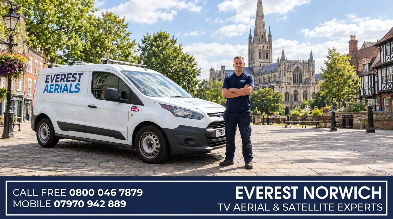 Everest Aerials van and engineer in Norwich - TV aerial and satellite experts