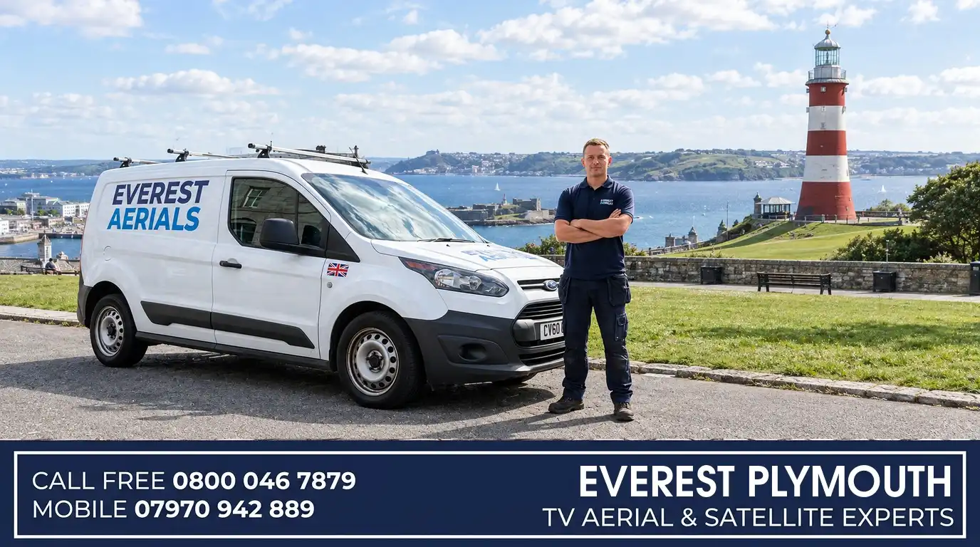 Everest Aerials van and engineer in Plymouth - TV aerial and satellite experts