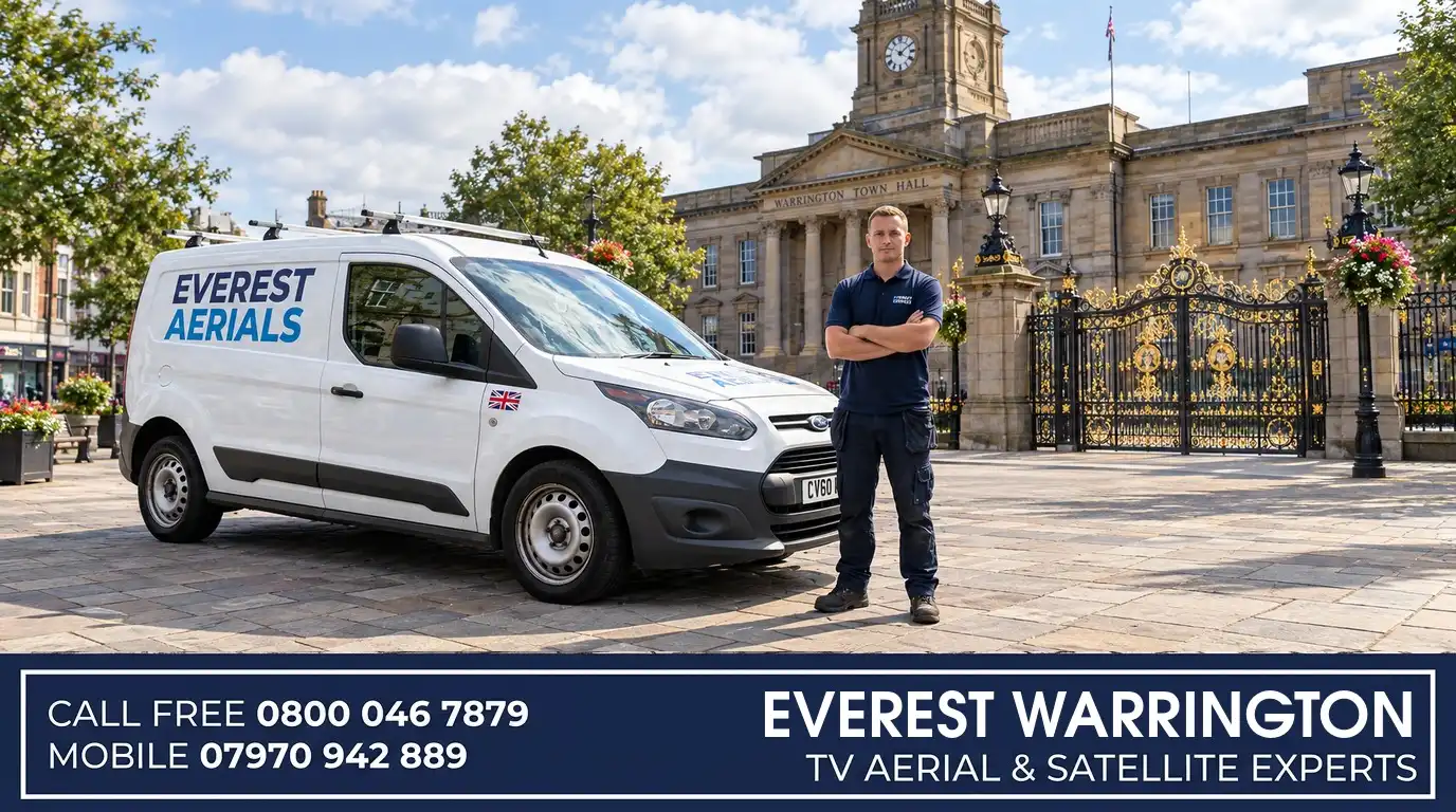 Everest Aerials van and engineer in Warrington - TV aerial and satellite experts