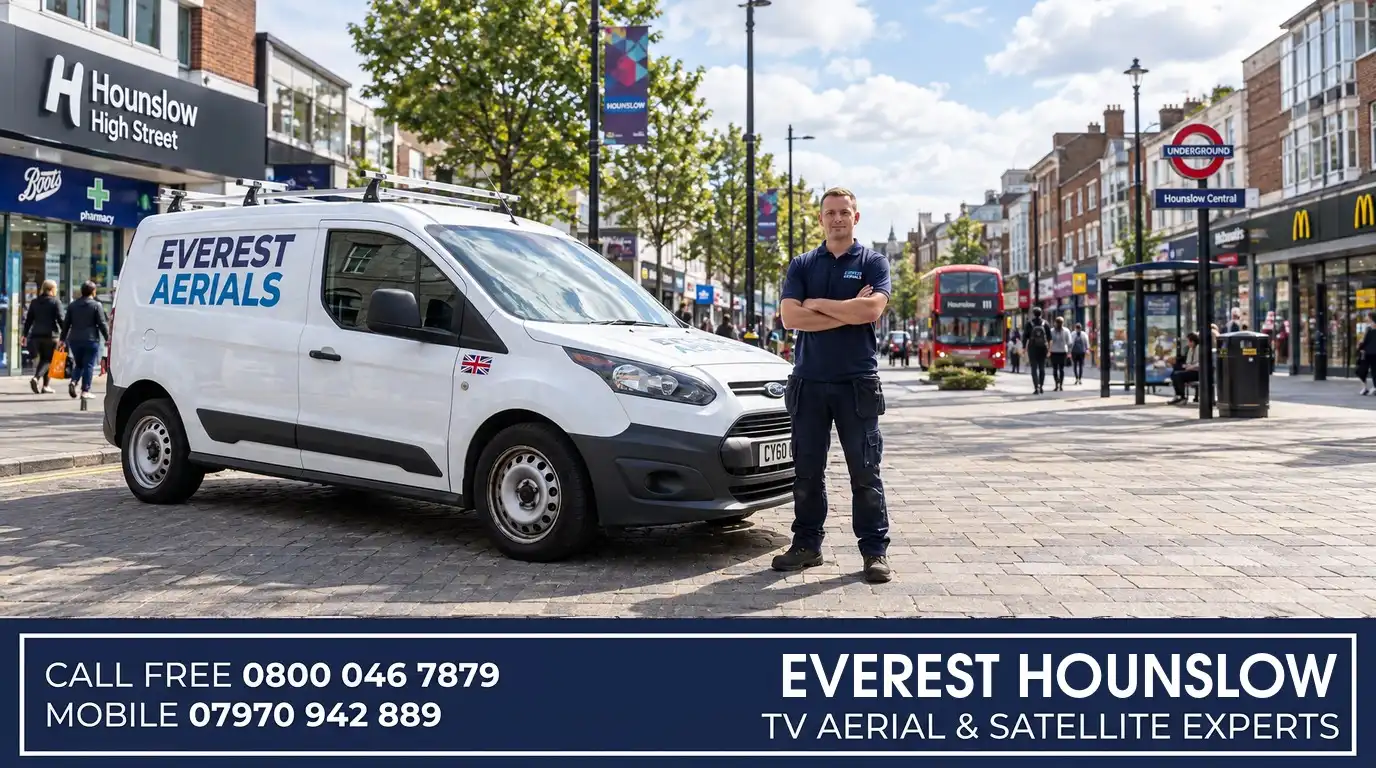 Everest Aerials van and engineer in Hounslow - TV aerial and satellite experts