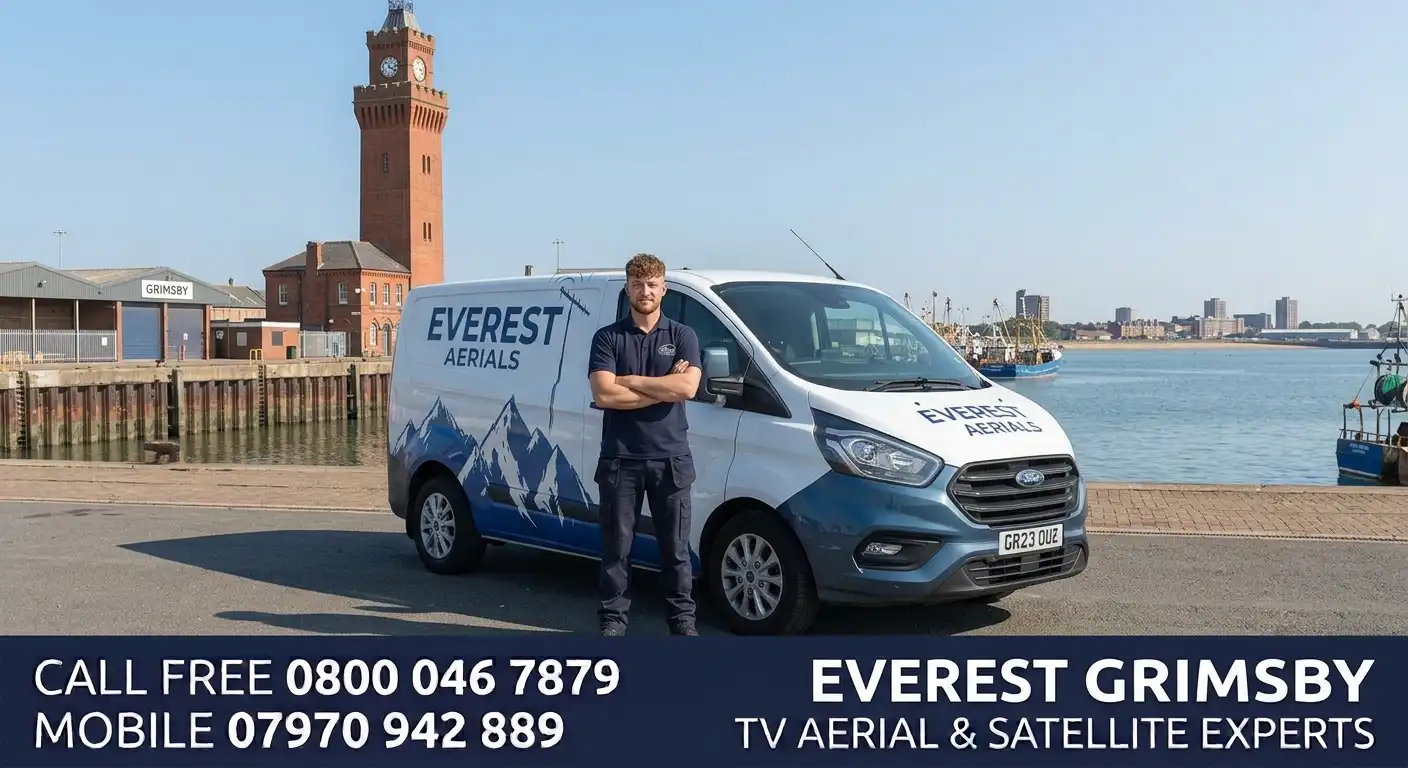 Everest Aerials van and engineer in Grimsby - TV aerial and satellite experts