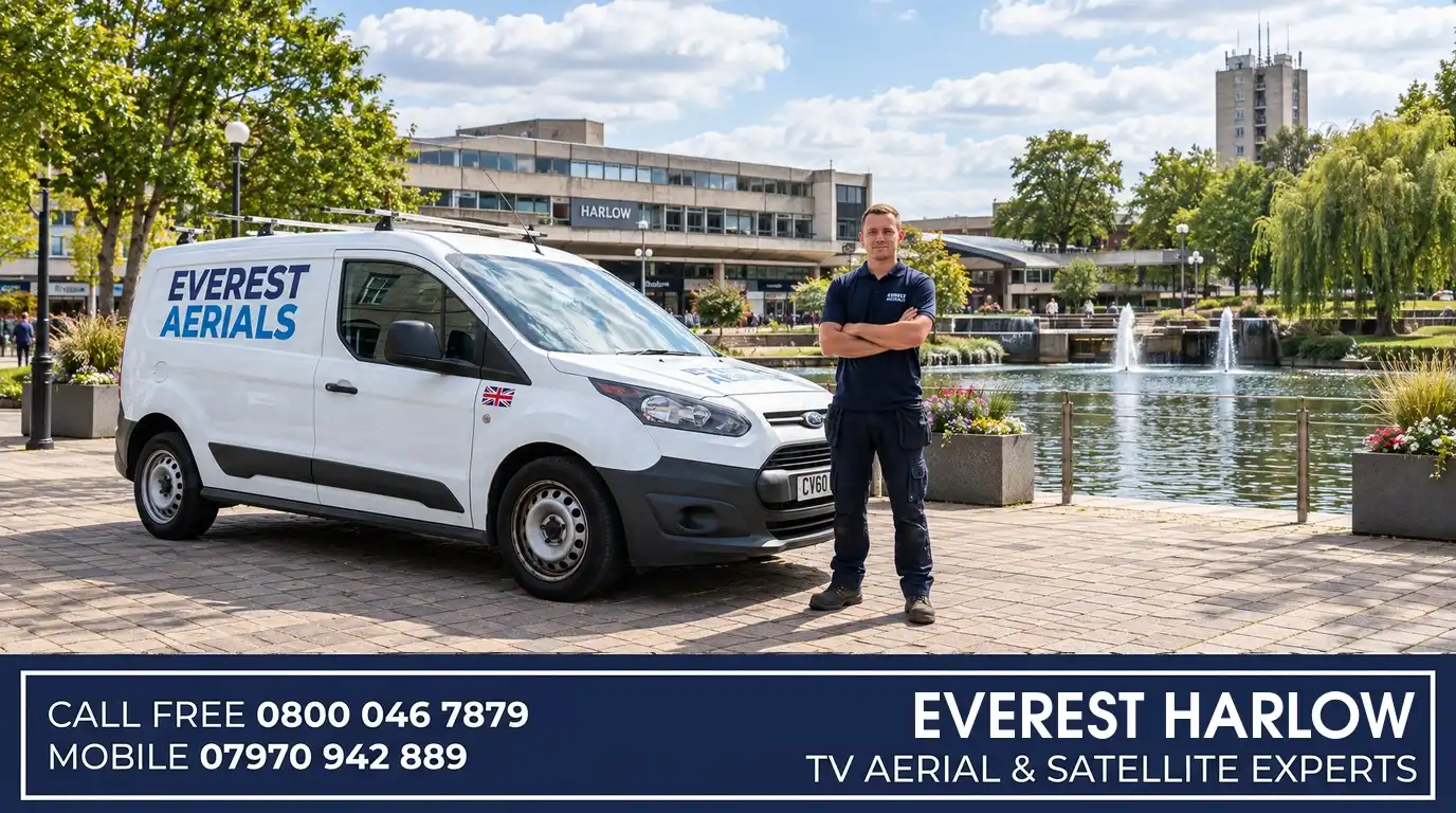 Everest Aerials van and engineer in Harlow - TV aerial and satellite experts