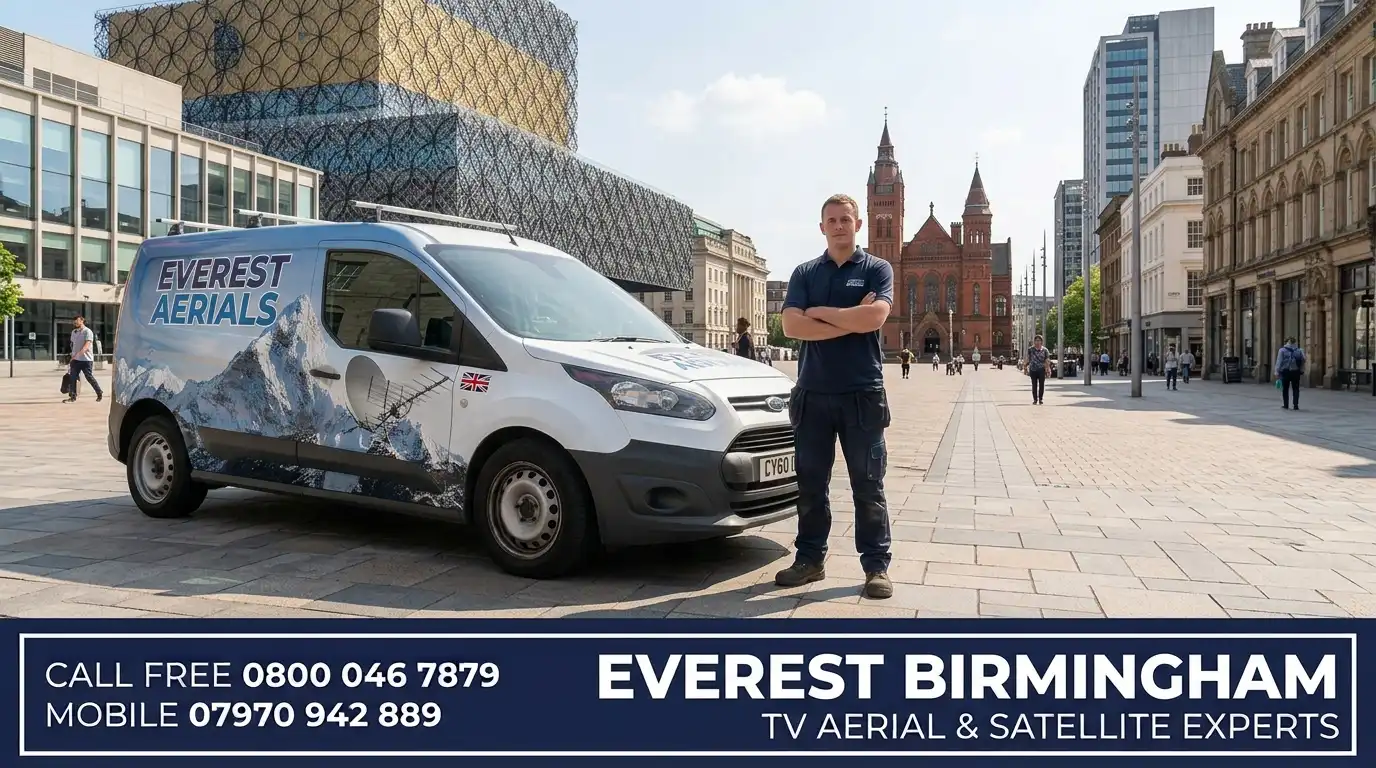 Everest Aerials van and engineer in Birmingham - TV aerial and satellite experts