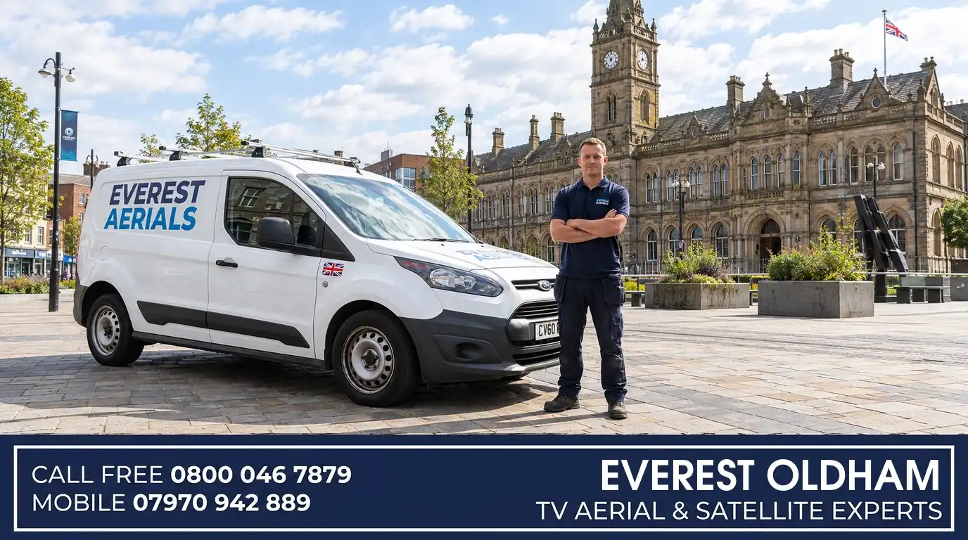 Everest Aerials van and engineer in Oldham - TV aerial and satellite experts