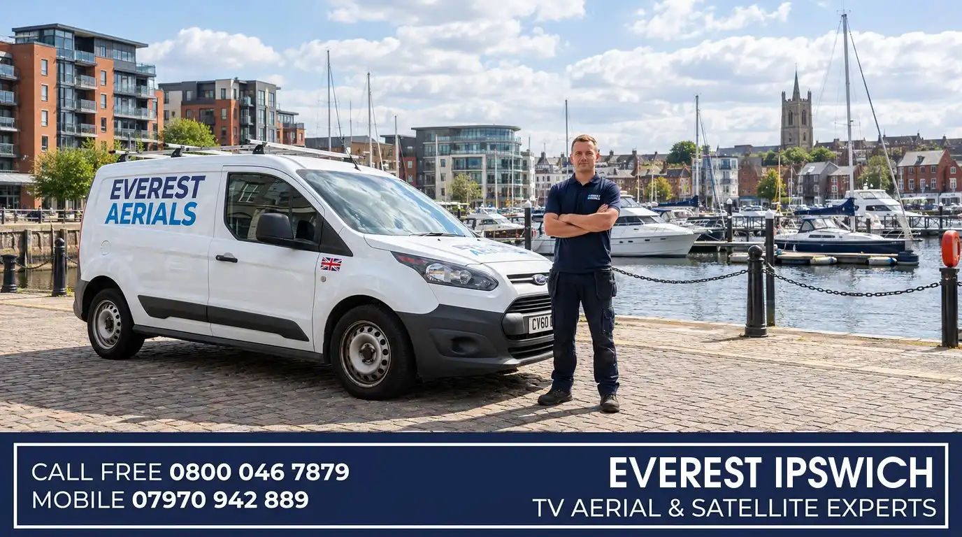 Everest Aerials van and engineer in Ipswich - TV aerial and satellite experts