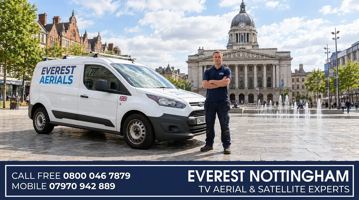 Everest Aerials van and engineer in Nottingham - TV aerial and satellite experts