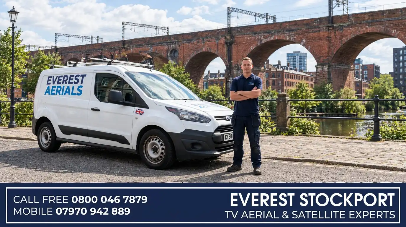 Everest Aerials van and engineer in Stockport - TV aerial and satellite experts