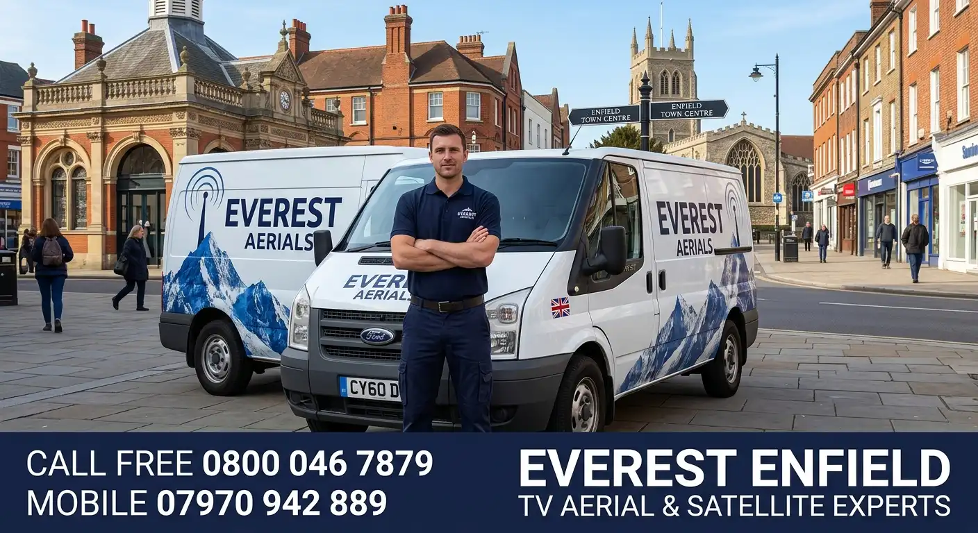 Everest Aerials van and engineer in Enfield - TV aerial and satellite experts