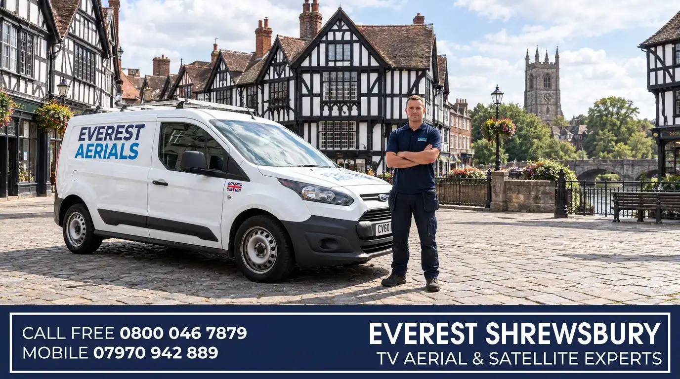 Everest Aerials van and engineer in Shrewsbury - TV aerial and satellite experts