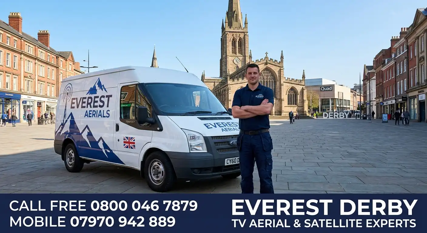 Everest Aerials van and engineer in Derby - TV aerial and satellite experts