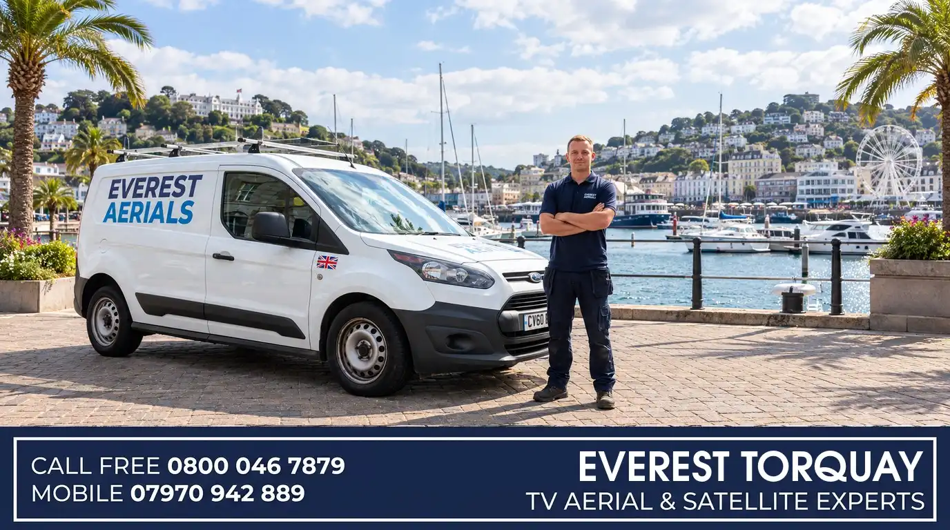Everest Aerials van and engineer in Torquay - TV aerial and satellite experts