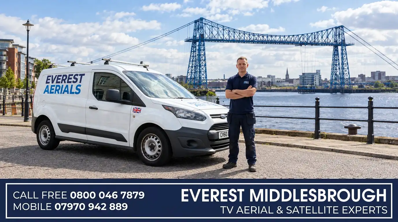 Everest Aerials van and engineer in Middlesbrough - TV aerial and satellite experts