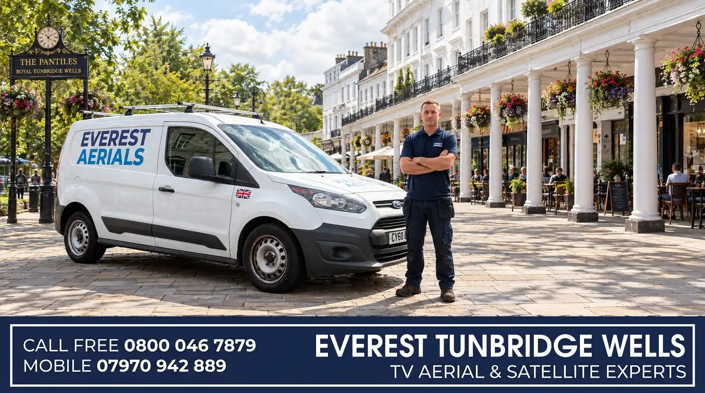 Everest Aerials van and engineer in Tunbridge Wells - TV aerial and satellite experts