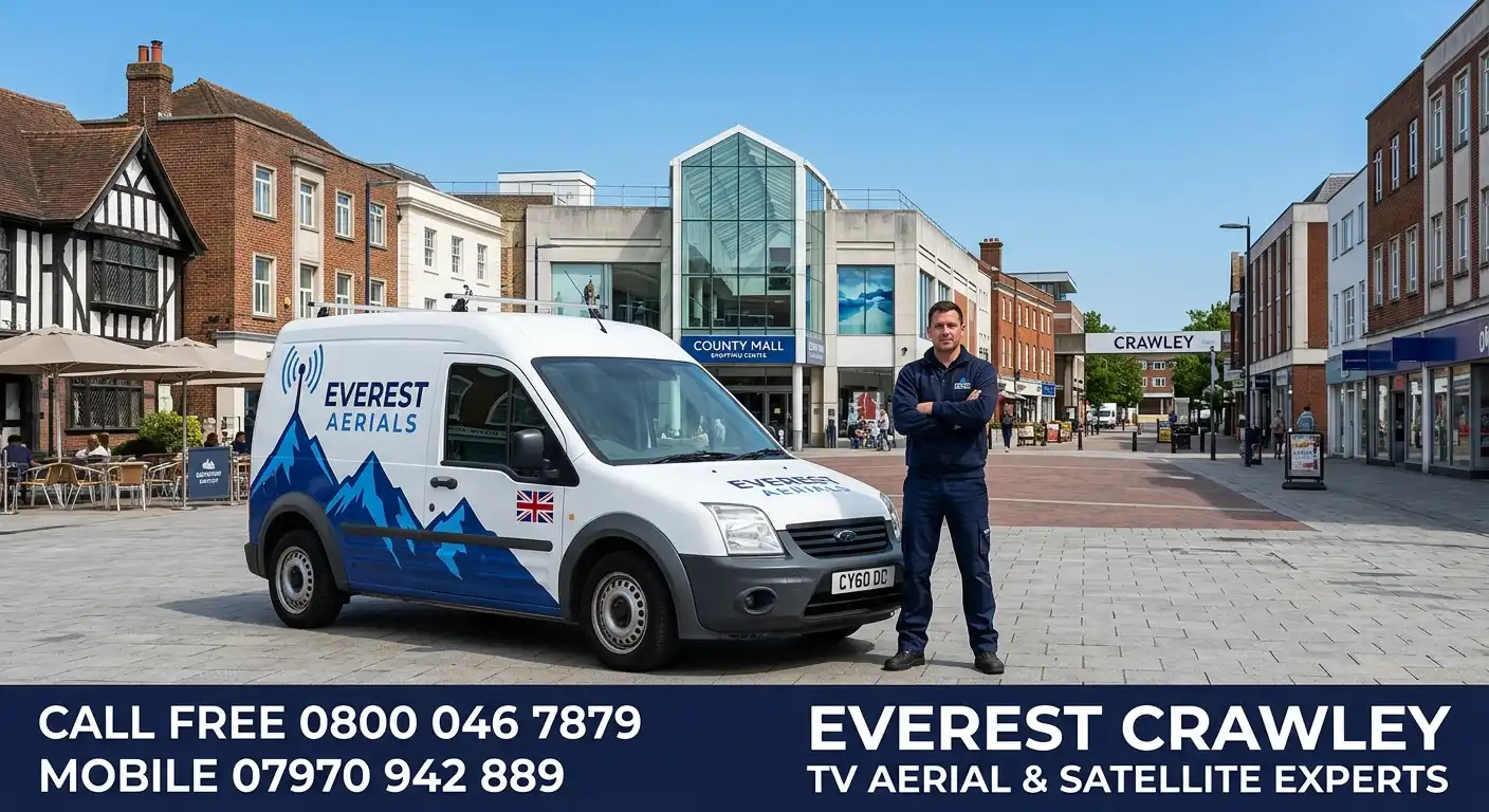 Everest Aerials van and engineer in Crawley - TV aerial and satellite experts