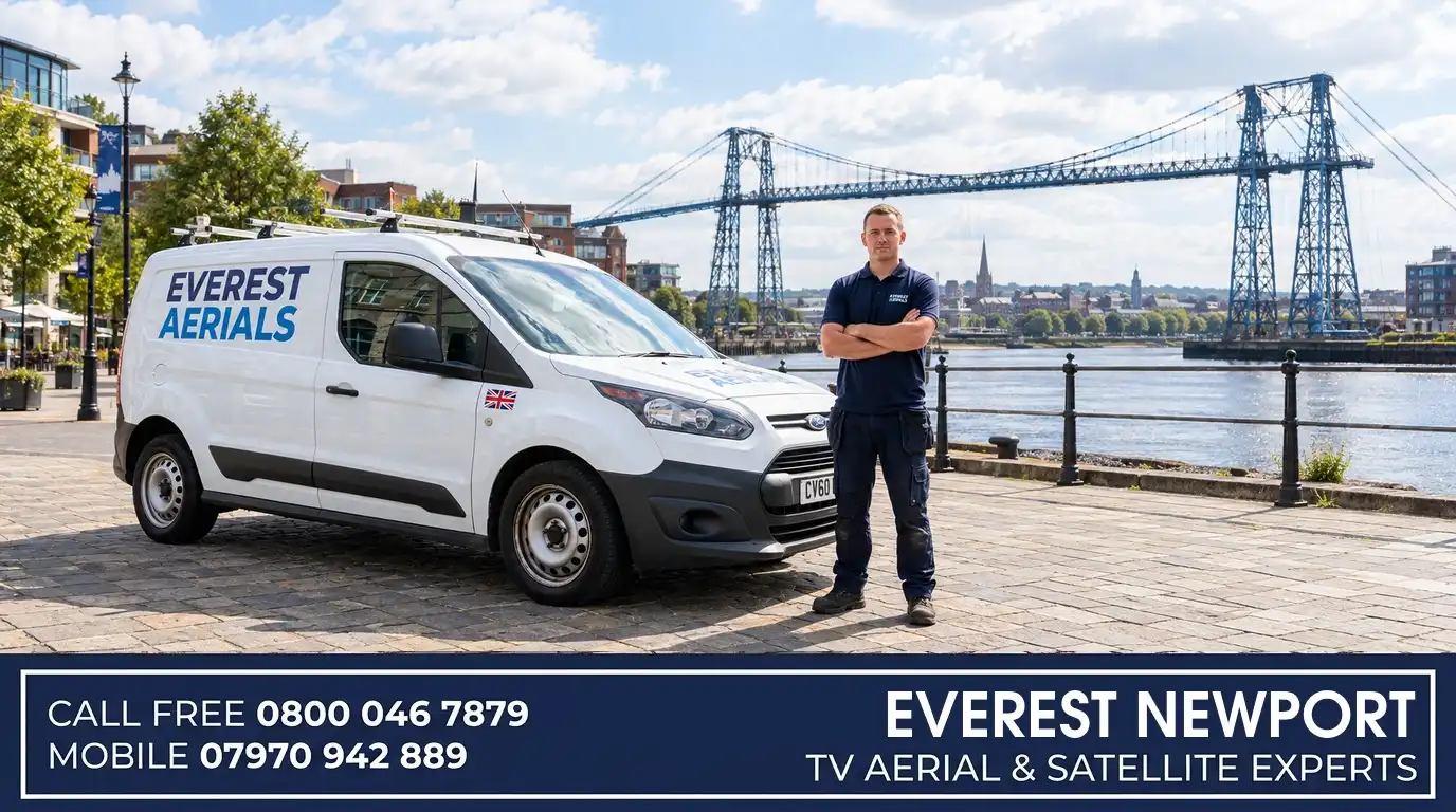 Everest Aerials van and engineer in Newport - TV aerial and satellite experts