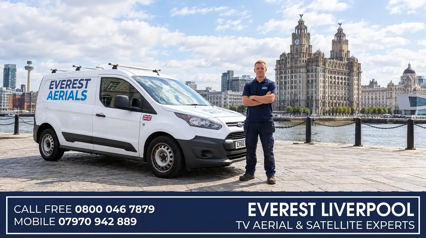 Everest Aerials van and engineer in Liverpool - TV aerial and satellite experts