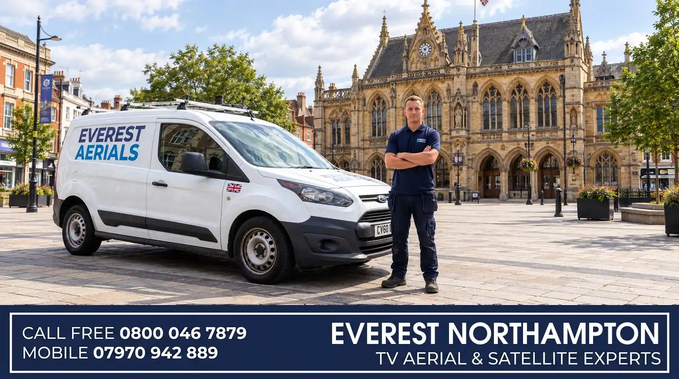 Everest Aerials van and engineer in Northampton - TV aerial and satellite experts