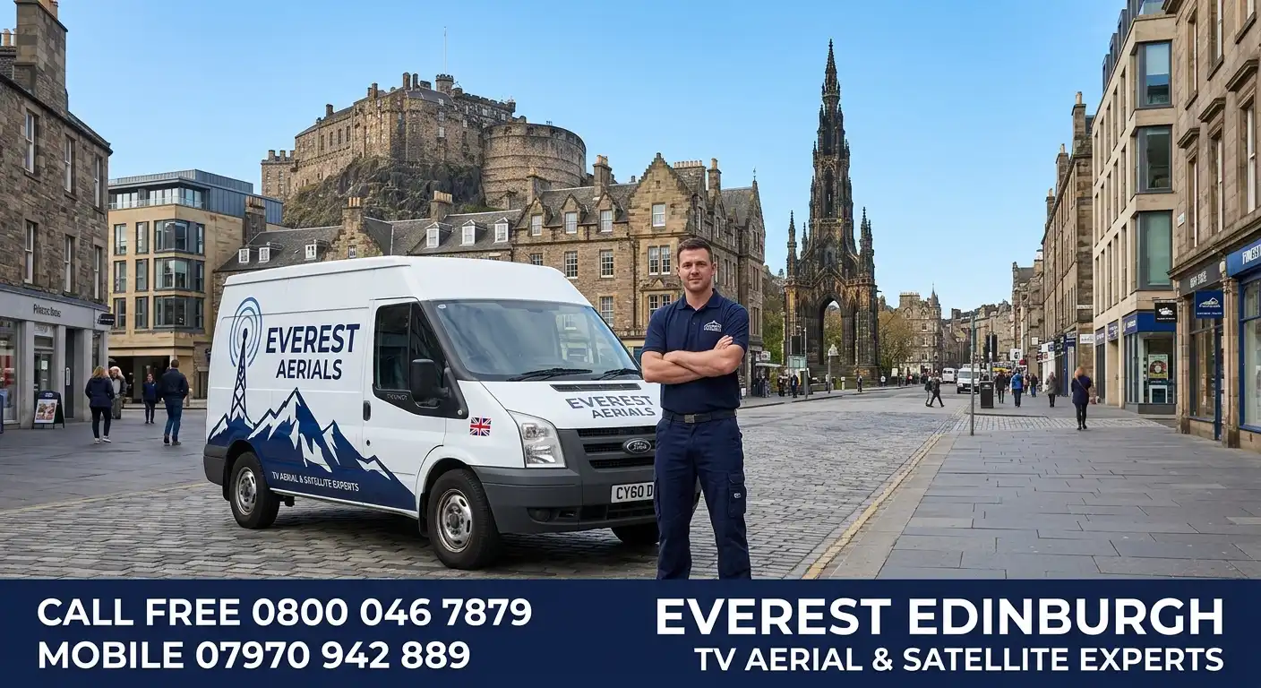 Everest Aerials van and engineer in Edinburgh - TV aerial and satellite experts