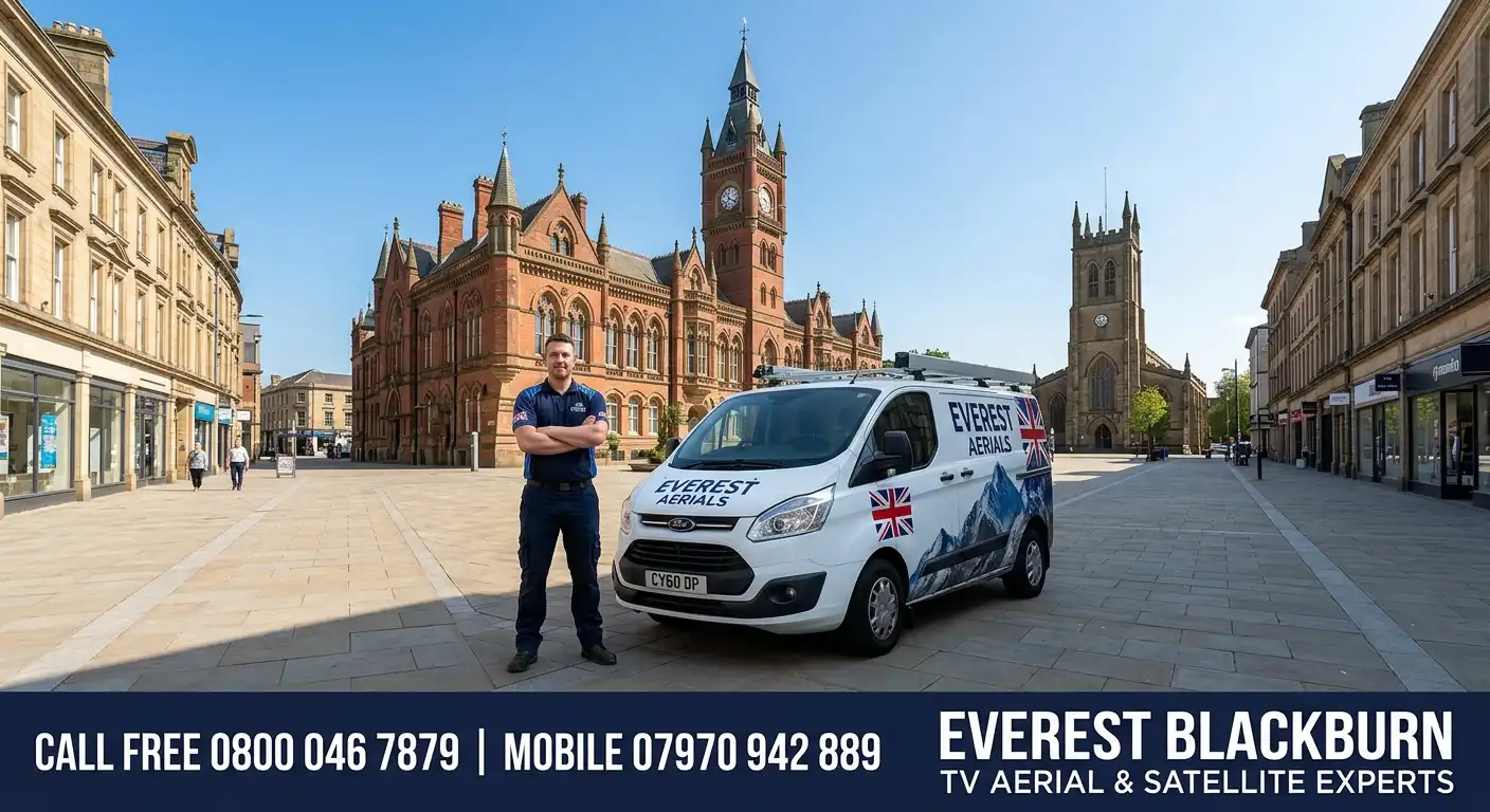 Everest Aerials van and engineer in Blackburn - TV aerial and satellite experts